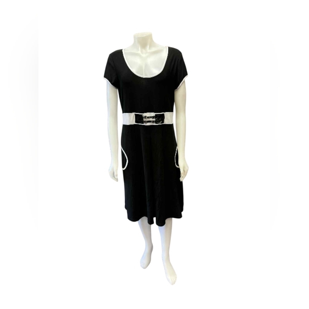 Joseph Ribkoff Dress Black/White Size 14 EUC Midi